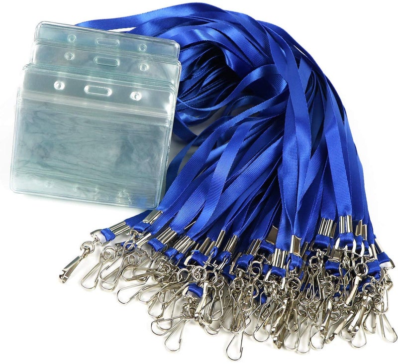 Ollain Lanyards with ID Badge Holder Name Tags Card Labels Lanyard String Keys Custom Necklace J Hooks Clip 50Pack Clear Plastic Waterproof Horizontal ID Badge Nametags annd 50 Pack Lanyards - Image 5